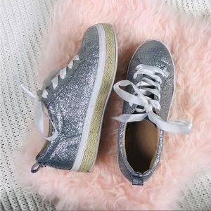 ASOS- shuffle collection platform sparkly sneakers, women’s 7 ribbon shoe laces